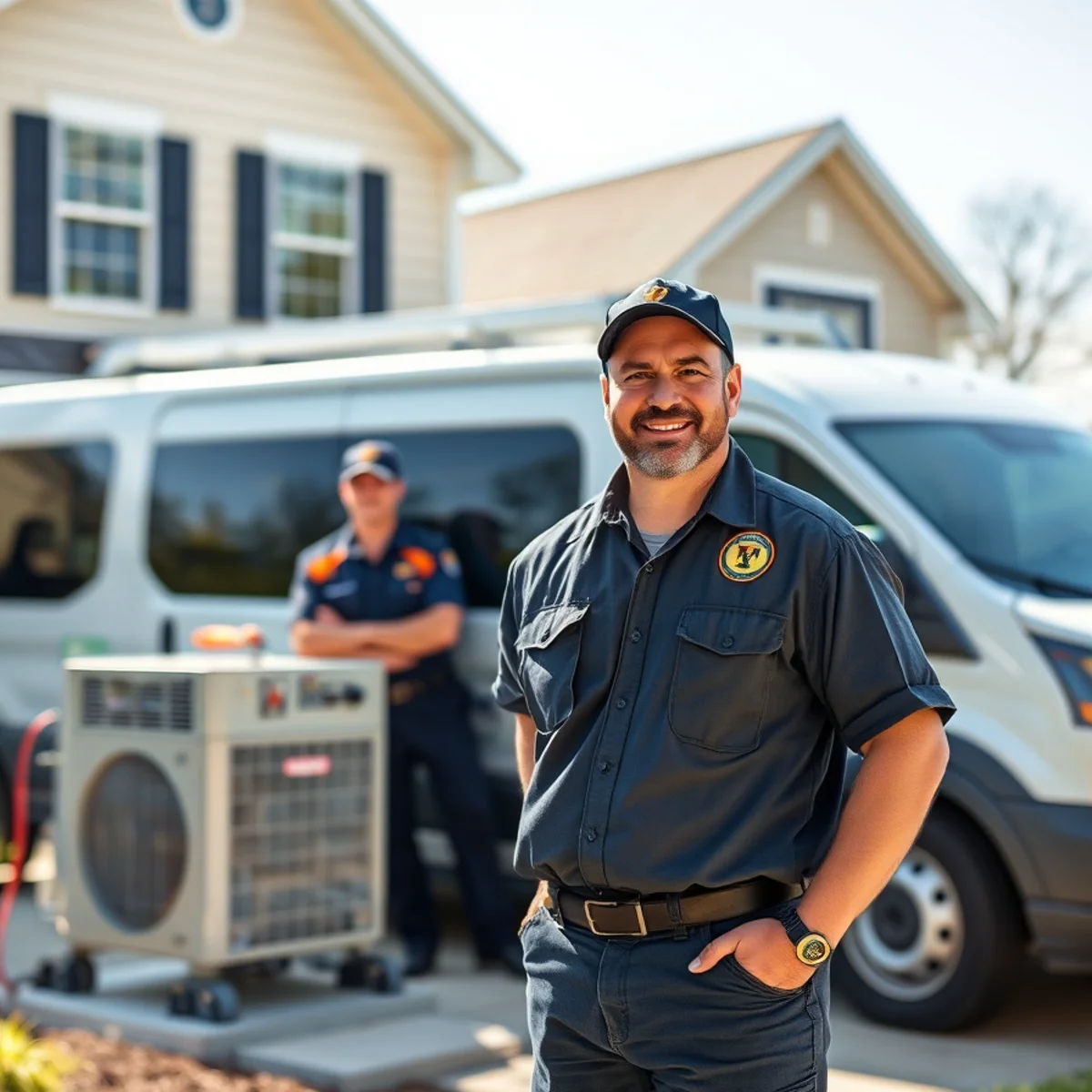 The Flaming Ice Heating & Cooling team outside a North Carolina home
