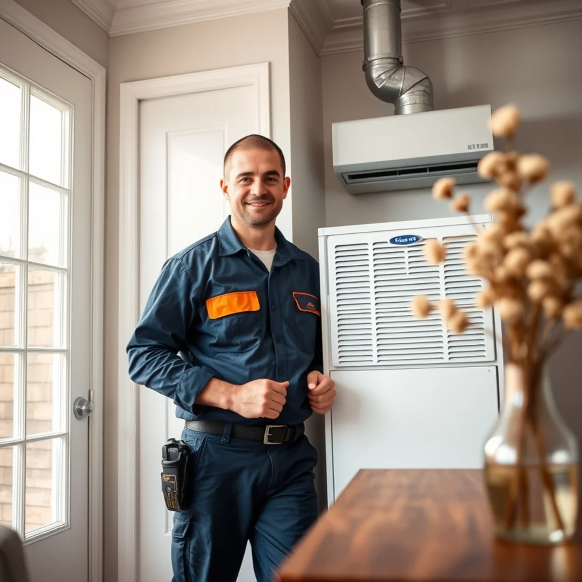 Flaming Ice Heating & Cooling completing dehumidifier installation in North Carolina
